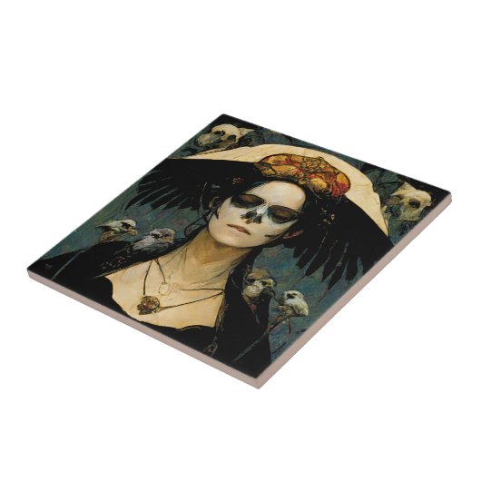 Raven Witch 4 Fantasy Horror Gothic Gothic Tegeltje (Zijkant)