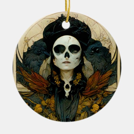 Raven Witch Fantasy Horror Gothic Gothic Keramisch Ornament (Voorkant)