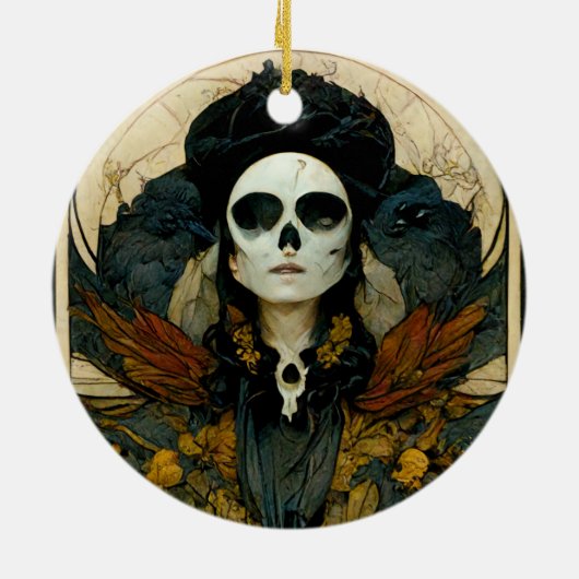 Raven Witch Fantasy Horror Gothic Gothic Keramisch Ornament (Achterkant)