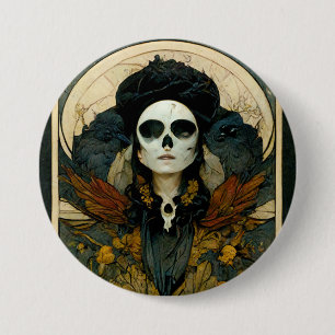 Raven Witch Fantasy Horror Gothic Gothic Ronde Button 7,6 Cm