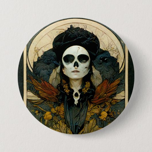 Raven Witch Fantasy Horror Gothic Gothic Ronde Button 7,6 Cm (Voorkant)