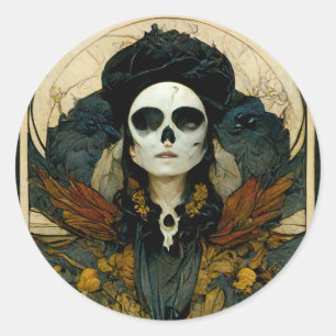 Raven Witch Fantasy Horror Gothic Gothic Ronde Sticker