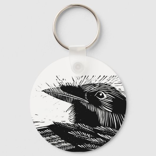 Raven Woodcut Sleutelhanger (Voorkant)