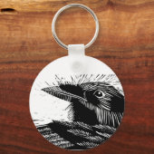 Raven Woodcut Sleutelhanger (Voorkant)