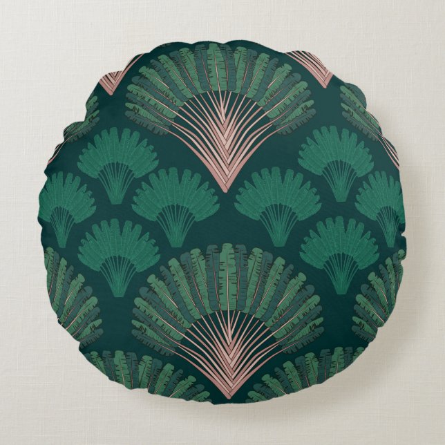 Ravenala madagascariensis seamless pattern. Vintag Rond Kussen (Voorkant)