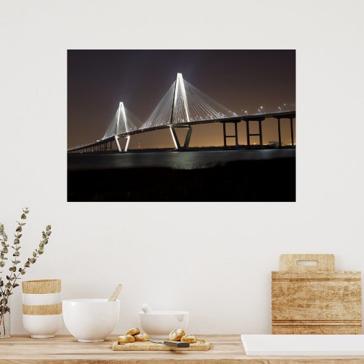 Ravenel Bridge 's nachts Poster (Keuken)