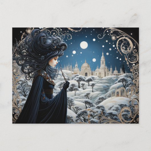 Ravenhaired Nouveau Witch Briefkaart (Voorkant)