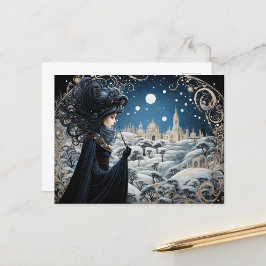 Ravenhaired Nouveau Witch Briefkaart