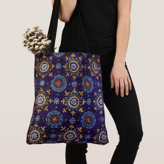 RAVENNA BYZANTINE MOSAICS, STARS, BLUE STERRENNACH TOTE BAG (Dichtbij)