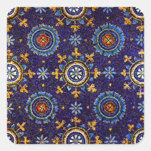 RAVENNA BYZANTINE MOSAICS, STARS, BLUE STERRENNACH VIERKANTE STICKER