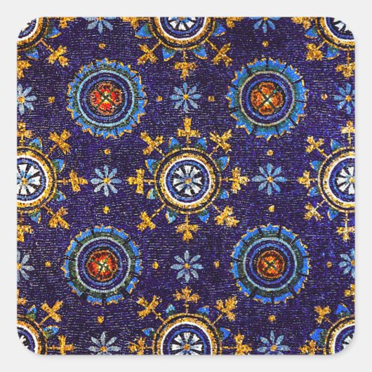 RAVENNA BYZANTINE MOSAICS, STARS, BLUE STERRENNACH VIERKANTE STICKER (Voorkant)
