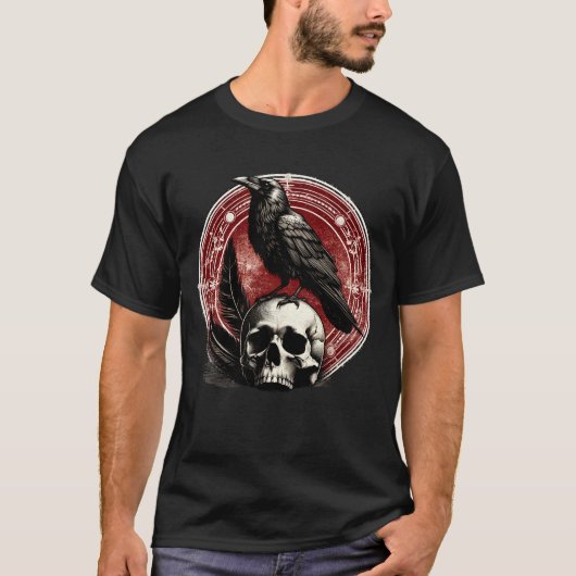 Ravens Black Crow en Skull Witchcraft Occult T-shirt (Voorkant)