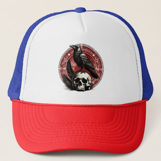 Ravens Black Crow en Skull Witchcraft Occult Trucker Pet (Voorkant)