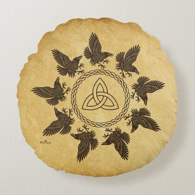 Ravens Circle Dance Rond Kussen (Voorkant)