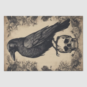 Raven's Elegy:  schedel en Raven Decoupage Tissuepapier