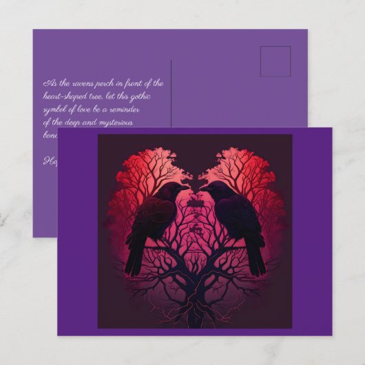 Ravens en boom in de vorm van een hart briefkaart (Voorkant / Achterkant)