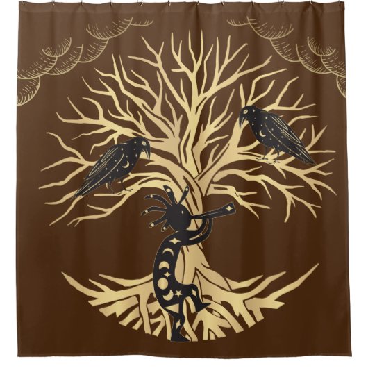 Ravens en Kokopelli Shower Curtain Douchegordijn (Voorkant)