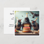 Ravens eten verjaardagstaart, vogel verjaardag kaart (Voorkant / Achterkant)