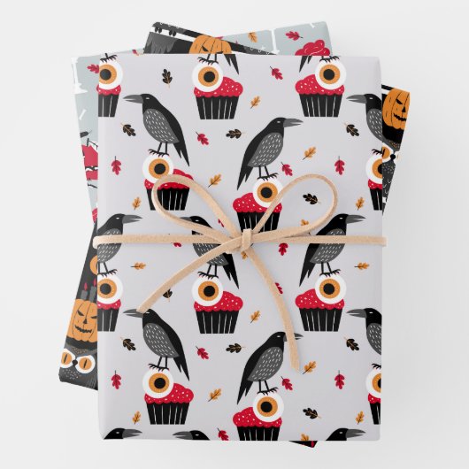 Ravens, Eyeball Cupcake Design Perfect Halloween Inpakpapier Vel (In situ)