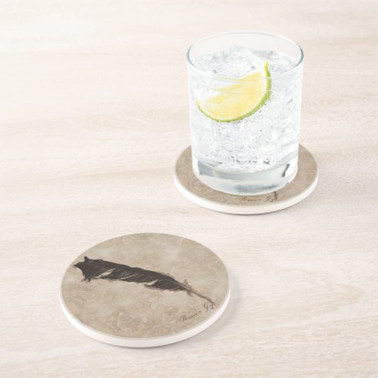 Raven's Feather Bird-lover Crow Design Zandsteen Onderzetter (Zijkant)