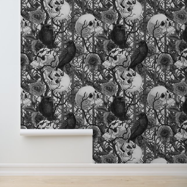 Ravens geheim. Donkere en humeurige gotische illus Behang (Applicatie)