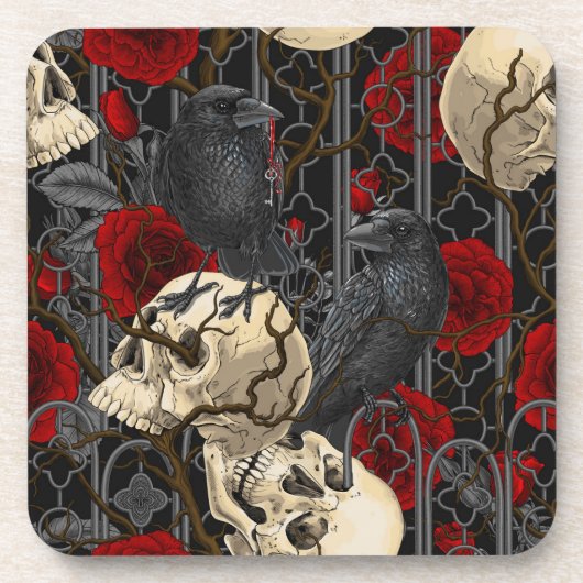 Ravens geheim. Donkere en humeurige gotische illus Bier Onderzetter (Voorkant)