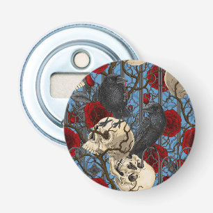 Ravens geheim. Donkere en humeurige gotische illus Button Flesopener