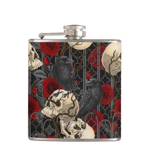 Ravens geheim. Donkere en humeurige gotische illus Heupfles (Voorkant)