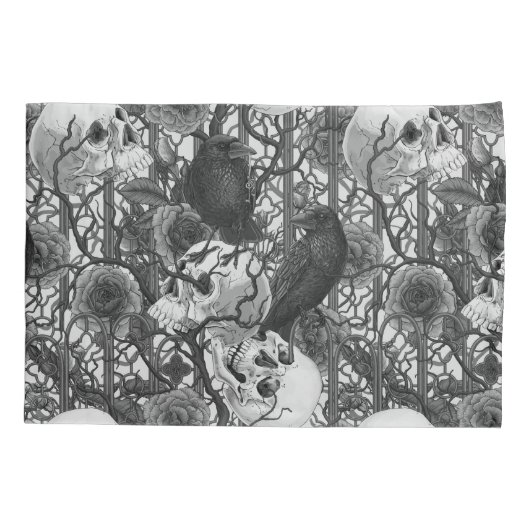 Ravens geheim. Donkere en humeurige gotische illus Kussensloop (Achterkant-Links)