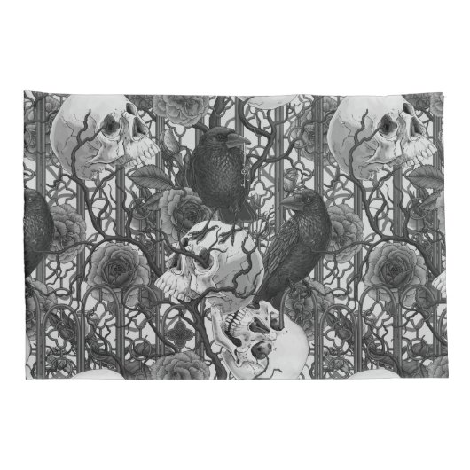 Ravens geheim. Donkere en humeurige gotische illus Kussensloop (Achterkant-Rechts)