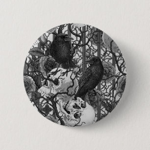 Ravens geheim. Donkere en humeurige gotische illus Ronde Button 5,7 Cm