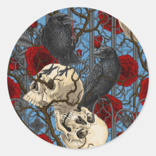 Ravens geheim. Donkere en humeurige gotische illus Ronde Sticker