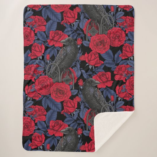 Ravens geheim. Donkere en humeurige gotische illus Sherpa Deken (Voorkant)