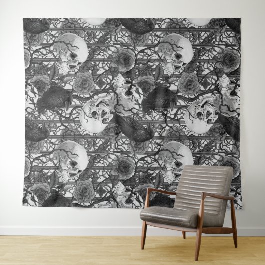 Ravens geheim. Donkere en humeurige gotische illus Wandkleed (In Situ (horizontaal))