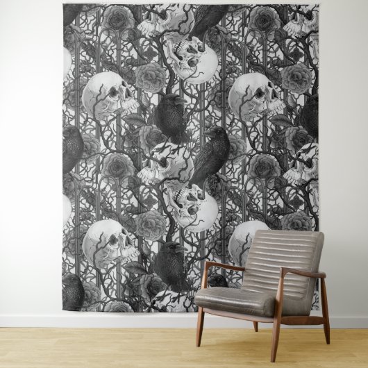 Ravens geheim. Donkere en humeurige gotische illus Wandkleed (In situ)