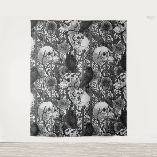 Ravens geheim. Donkere en humeurige gotische illus Wandkleed (Voorkant)