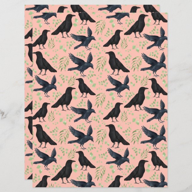 Ravens Gothic Halloween Scrapbook Papier in Sinaas (Voorkant / Achterkant)