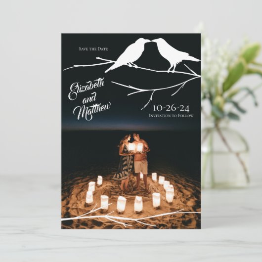 Ravens Gothic Wedding Save the Date Kaart (Staand voorkant)