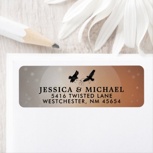 Ravens Halloween Bruiloft Retouradres Label (Insitu)