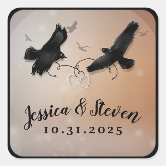 Ravens & Hearts Halloween Wedding Sticker (Voorkant)