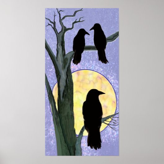Ravens in een boom bij zonsopgang poster (Voorkant)