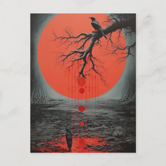 Ravens in zwart en rood briefkaart (Voorkant)