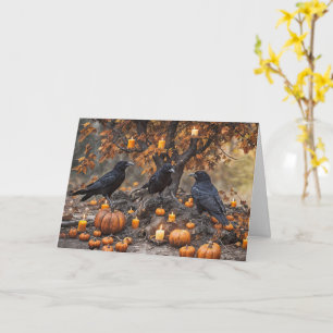 Ravens kraaien met pompoenen kaarsen Edgar Allan P Kaart