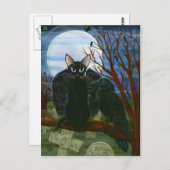 Raven's Moon Black Cat Crow Gothic Art Briefkaart (Voorkant / Achterkant)