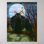 Raven's Moon Black Cat Crow Gothic Art Poster (Voorkant)