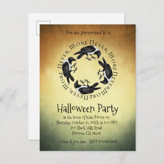 Ravens nooit meer halloween party uitnodiging briefkaart (Voorkant / Achterkant)