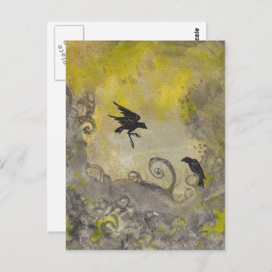 Ravens op abstract Smokey Yellow briefkaart (Voorkant / Achterkant)