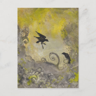 Ravens op abstract Smokey Yellow briefkaart