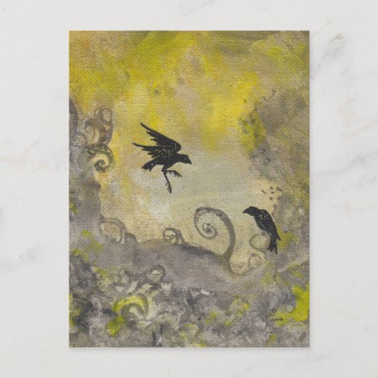 Ravens op abstract Smokey Yellow briefkaart (Voorkant)