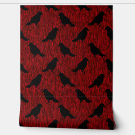 Ravens op rood behang